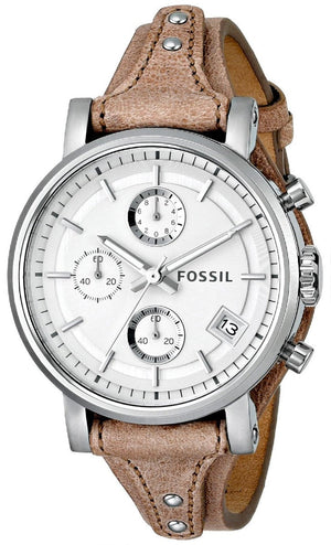 Buy Shop Fossil Boyfriend Chronograph White Dial Brown Leather Strap Watch for Women - ES3625 USA Online