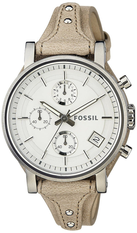 Buy Shop Fossil Boyfriend Chronograph White Dial Brown Leather Strap Watch for Women - ES3625 USA Online