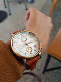 Buy Shop Fossil Boyfriend Chronograph White Dial Brown Leather Strap Watch for Women - ES3837 USA Online