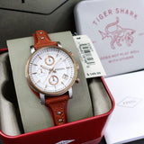 Buy Shop Fossil Boyfriend Chronograph White Dial Brown Leather Strap Watch for Women - ES3837 USA Online