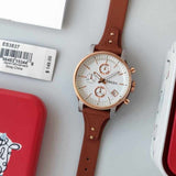 Buy Shop Fossil Boyfriend Chronograph White Dial Brown Leather Strap Watch for Women - ES3837 USA Online