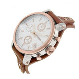 Buy Shop Fossil Boyfriend Chronograph White Dial Brown Leather Strap Watch for Women - ES3837 USA Online