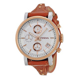 Buy Shop Fossil Boyfriend Chronograph White Dial Brown Leather Strap Watch for Women - ES3837 USA Online