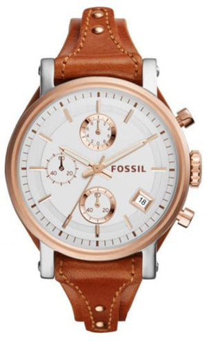Buy Shop Fossil Boyfriend Chronograph White Dial Brown Leather Strap Watch for Women - ES3837 USA Online