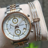 Buy Shop Fossil Boyfriend Chronograph White Dial Two Tone Steel Strap Watch for Women - ES3840 USA Online