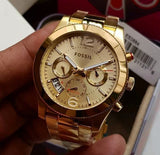 Buy Shop Fossil Boyfriend Gold Dial Gold Steel Strap Watch for Women - ES3884 USA Online