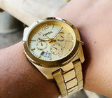 Buy Shop Fossil Boyfriend Gold Dial Gold Steel Strap Watch for Women - ES3884 USA Online
