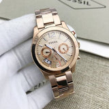 Buy Shop Fossil Boyfriend Multifunction Rose Gold Dial Rose Gold Steel Strap Watch for Women - ES3885 USA Online