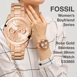 Buy Shop Fossil Boyfriend Multifunction Rose Gold Dial Rose Gold Steel Strap Watch for Women - ES3885 USA Online