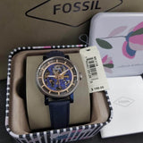 Buy Shop Fossil Boyfriend Skeleton Blue Dial Blue Leather Strap Watch for Women - ME3136 USA Online