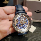 Buy Shop Fossil Boyfriend Skeleton Blue Dial Blue Leather Strap Watch for Women - ME3136 USA Online