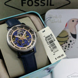 Buy Shop Fossil Boyfriend Skeleton Blue Dial Blue Leather Strap Watch for Women - ME3136 USA Online