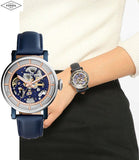 Buy Shop Fossil Boyfriend Skeleton Blue Dial Blue Leather Strap Watch for Women - ME3136 USA Online