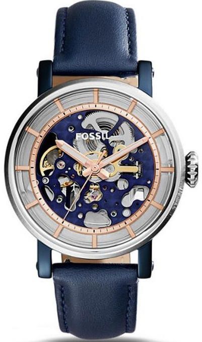Buy Shop Fossil Boyfriend Skeleton Blue Dial Blue Leather Strap Watch for Women - ME3136 USA Online