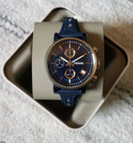 Buy Shop Fossil Boyfriend Sport Chronograph Blue Dial Blue Leather Strap Watch for Women - ES4113 USA Online