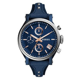 Buy Shop Fossil Boyfriend Sport Chronograph Blue Dial Blue Leather Strap Watch for Women - ES4113 USA Online