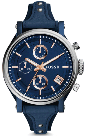 Buy Shop Fossil Boyfriend Sport Chronograph Blue Dial Blue Leather Strap Watch for Women - ES4113 USA Online