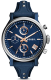 Buy Shop Fossil Boyfriend Sport Chronograph Blue Dial Blue Leather Strap Watch for Women - ES4113 USA Online