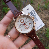 Buy Shop Fossil Boyfriend White Dial Brown Leather Strap Watch for Women - ES3616 USA Online