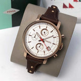 Buy Shop Fossil Boyfriend White Dial Brown Leather Strap Watch for Women - ES3616 USA Online