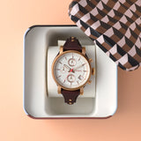 Buy Shop Fossil Boyfriend White Dial Brown Leather Strap Watch for Women - ES3616 USA Online