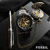 Buy Shop Fossil Bronson Automatic Skeleton Black Dial Black Steel Strap Watch for Men - ME3217 USA Online