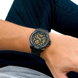Buy Shop Fossil Bronson Automatic Skeleton Black Dial Black Steel Strap Watch for Men - ME3217 USA Online