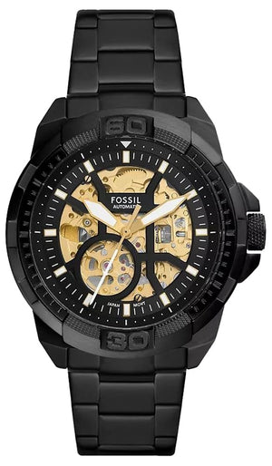 Buy Shop Fossil Bronson Automatic Skeleton Black Dial Black Steel Strap Watch for Men - ME3217 USA Online