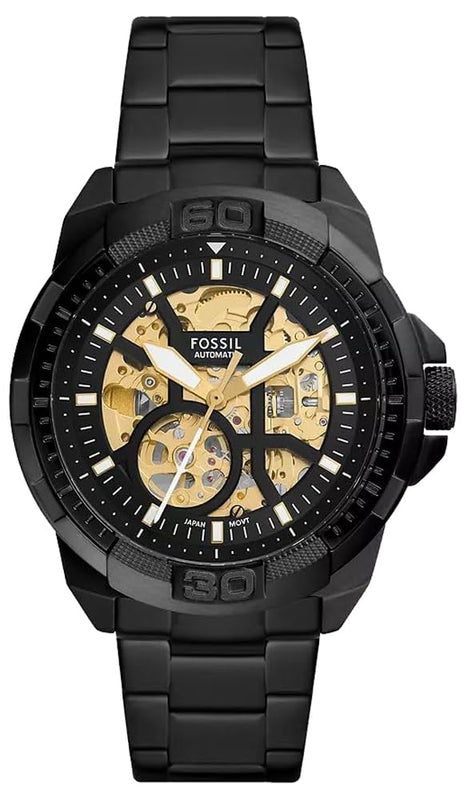 Buy Shop Fossil Bronson Automatic Skeleton Black Dial Black Steel Strap Watch for Men - ME3217 USA Online
