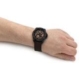 Buy Shop Fossil Bronson Automatic Skeleton Black Dial Brown Leather Strap Watch for Men - ME3219 USA Online