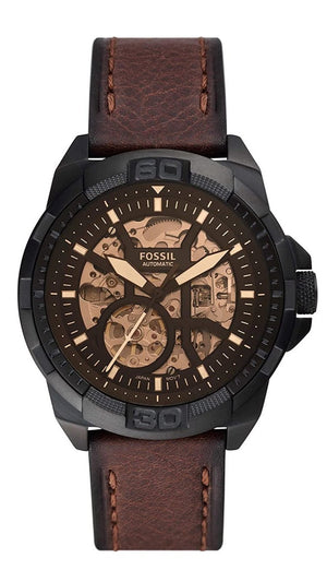 Buy Shop Fossil Bronson Automatic Skeleton Black Dial Brown Leather Strap Watch for Men - ME3219 USA Online