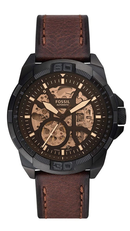 Buy Shop Fossil Bronson Automatic Skeleton Black Dial Brown Leather Strap Watch for Men - ME3219 USA Online