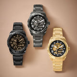 Buy Shop Fossil Bronson Automatic Skeleton Black Dial Gold Steel Strap Watch for Men - ME3257 USA Online