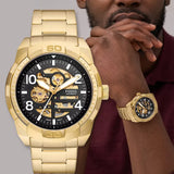 Buy Shop Fossil Bronson Automatic Skeleton Black Dial Gold Steel Strap Watch for Men - ME3257 USA Online