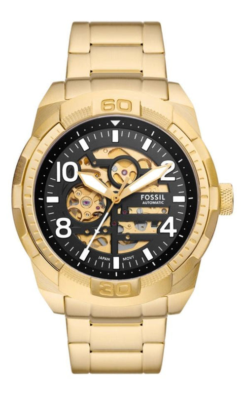 Buy Shop Fossil Bronson Automatic Skeleton Black Dial Gold Steel Strap Watch for Men - ME3257 USA Online