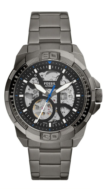 Buy Shop Fossil Bronson Automatic Skeleton Black Dial Grey Steel Strap Watch for Men - ME3218 USA Online