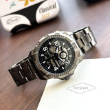 Buy Shop Fossil Bronson Automatic Skeleton Black Dial Grey Steel Strap Watch for Men - ME3255 USA Online