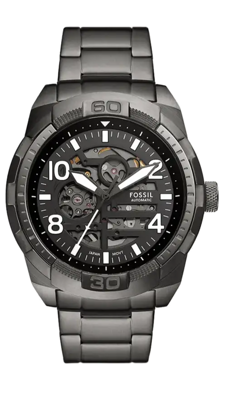 Buy Shop Fossil Bronson Automatic Skeleton Black Dial Grey Steel Strap Watch for Men - ME3255 USA Online