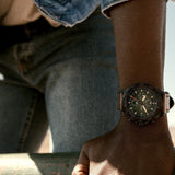 Buy Shop Fossil Bronson Chronograph Black Dial Brown Leather Strap Watch for Men - FS5856 USA Online