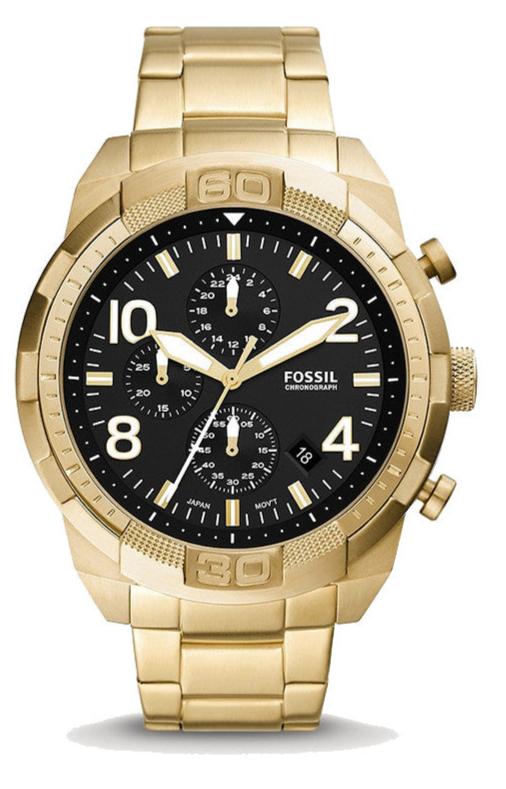 Buy Shop Fossil Bronson Chronograph Black Dial Gold Steel Strap Watch for Men - FS5877 USA Online