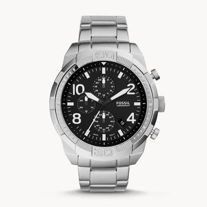 Buy Shop Fossil Bronson Chronograph Black Dial Silver Steel Strap Watch for Men - FS5710 USA Online