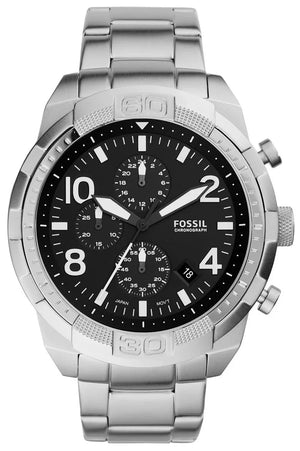 Buy Shop Fossil Bronson Chronograph Black Dial Silver Steel Strap Watch for Men - FS5710 USA Online