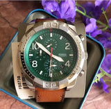Buy Shop Fossil Bronson Chronograph Green Dial Brown Leather Strap Watch for Men - FS5738 USA Online