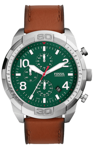 Buy Shop Fossil Bronson Chronograph Green Dial Brown Leather Strap Watch for Men - FS5738 USA Online