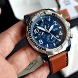 Buy Shop Fossil Bronson Chronograph Luggage Blue Dial Brown Leather Strap Watch for Men - FS5829 USA Online
