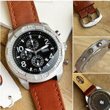 Buy Shop Fossil Bronson Chronograph Luggage Blue Dial Brown Leather Strap Watch for Men - FS5829 USA Online
