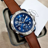 Buy Shop Fossil Bronson Chronograph Luggage Blue Dial Brown Leather Strap Watch for Men - FS5829 USA Online