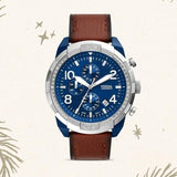 Buy Shop Fossil Bronson Chronograph Luggage Blue Dial Brown Leather Strap Watch for Men - FS5829 USA Online