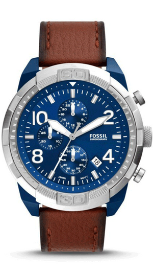 Buy Shop Fossil Bronson Chronograph Luggage Blue Dial Brown Leather Strap Watch for Men - FS5829 USA Online