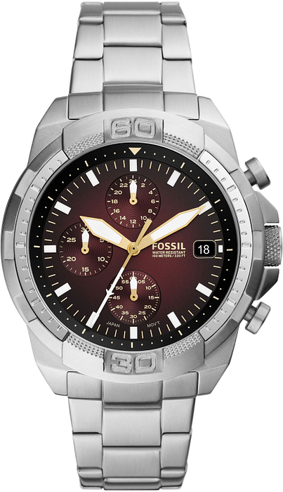 Buy Shop Fossil Bronson Chronograph Red Dial Silver Steel Strap Watch for Men - FS5878 USA Online